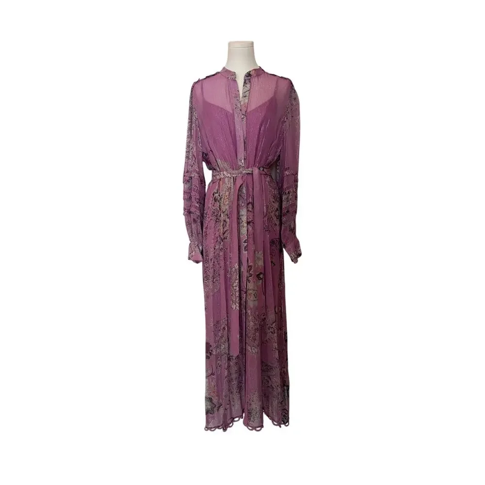 Hermant & Nandita Mavi Kaftan Dress Orchid Purple w/Metallic Thread & Details -M - Picture 10 of 11